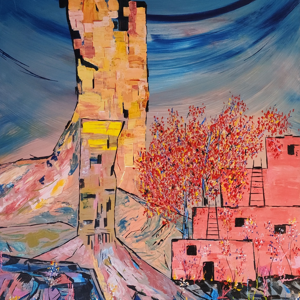 Abstract Landscape Art with Pink and Yellow Hues